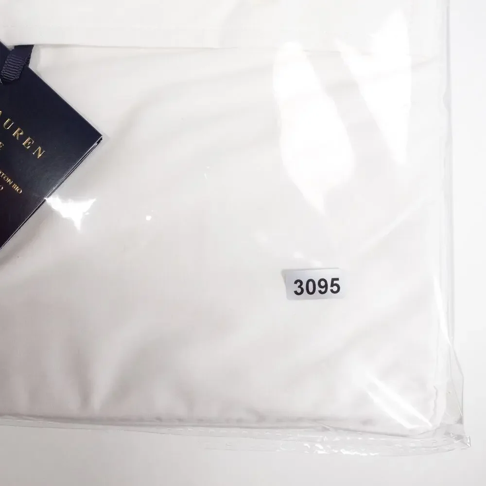 Ralph Lauren Organic Cotton Percale Palmer Twin Flat Sheet White/Polo Navy $125